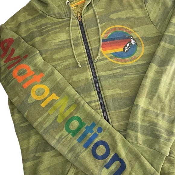 Aviator Nation Green Camo Zip Up Hoodie Logo XXL - Picture 4 of 10